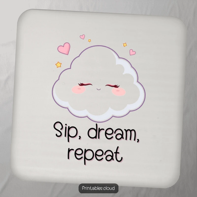 Funny dreaming cloud drink coaster, safeguarding surfaces with sugar plum fantasies, providing humorous table protection.