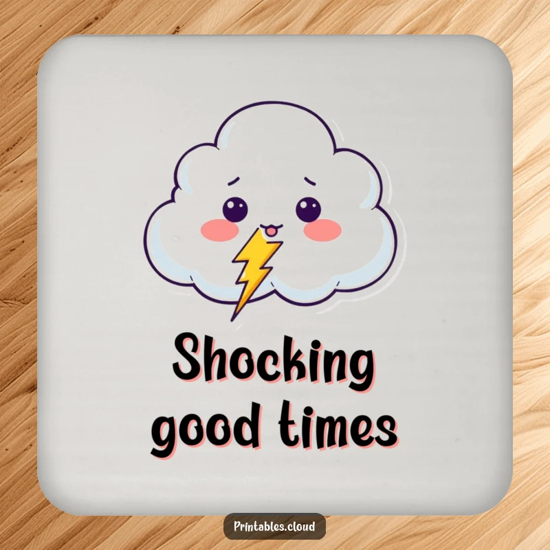 Funny Surprised Cloud Coasters featuring a shocked cloud character reacting to a giggling lightning bolt, adding playful humor to tabletops.