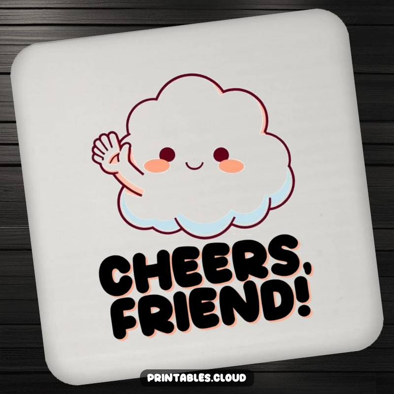 Funny Waving Cloud Coasters featuring a fluffy cloud character waving a playful arm, adding a friendly and humorous touch to tabletops.