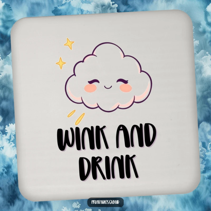 Funny Coaster: A winking cloud character winks, leaving a trail of glitter, offering humorous protection for surfaces.