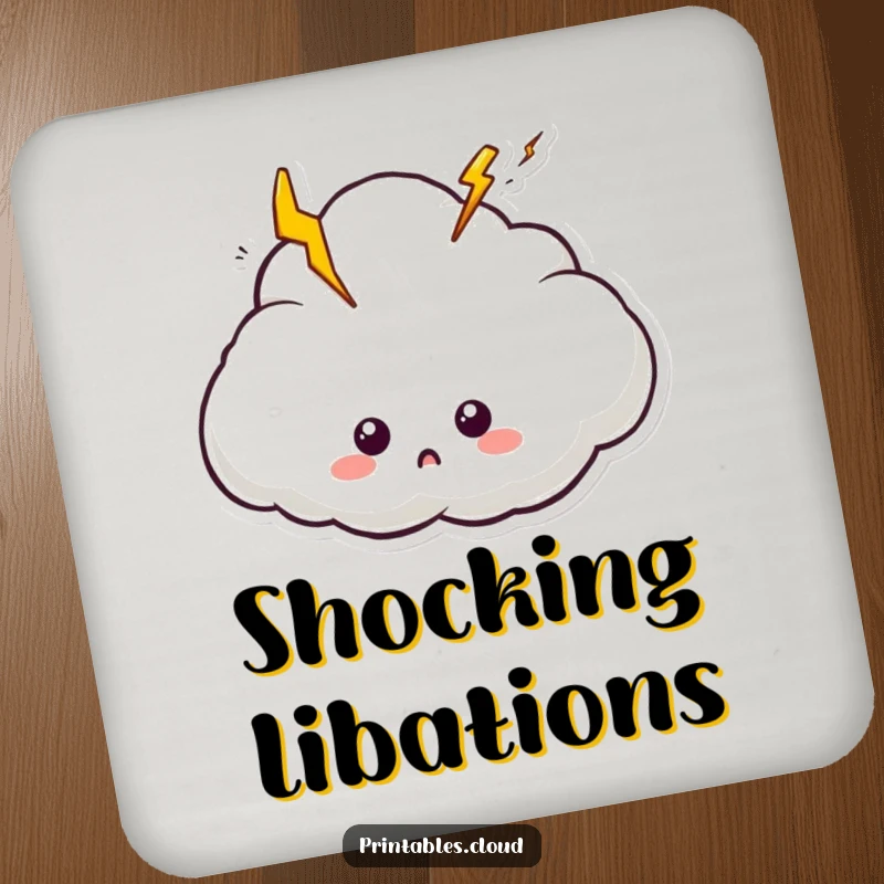 Funny drink coasters featuring a surprised cloud with lightning bolts, adding a touch of shocking humor.