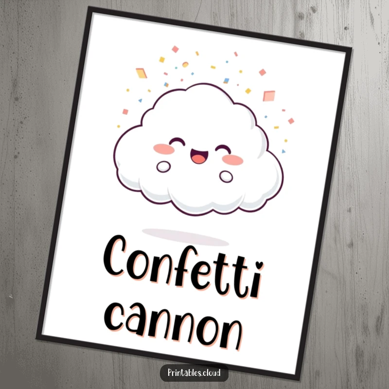 Funny Poster: A joyful cloud character showers sparkling light particles like confetti, creating a humorous and festive wall art.
