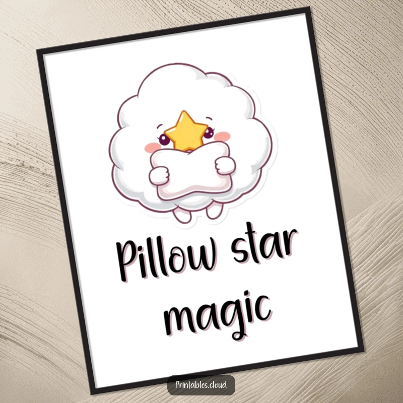 Funny poster artwork depicting a cheerful cloud character offering a soft pillow to a bright star, symbolizing kindness and comfort.