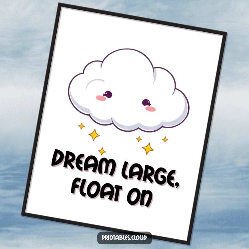Funny dreaming cloud with stars drifting from edges poster, whimsical artwork, celestial humor, perfect funny gift.