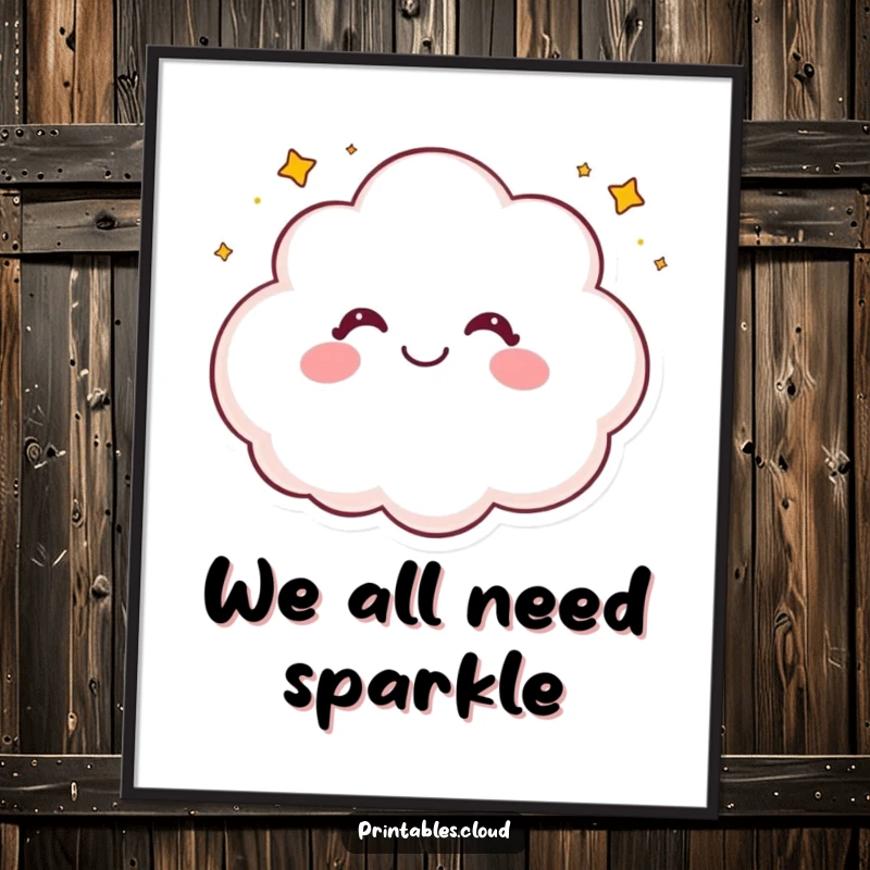 Funny poster art of a joyful cloud character caught in a fit of giggles, scattering tiny, luminous stars.