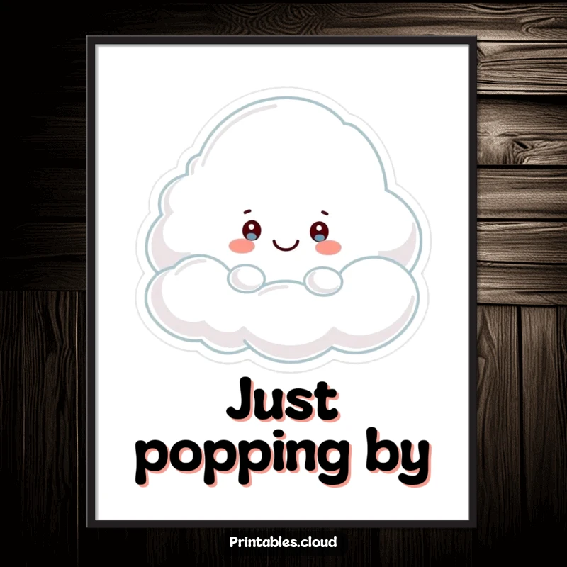 Funny Poster: A shy cloud character playfully peeking out from behind a larger, smiling cloud, creating a sense of wonder.