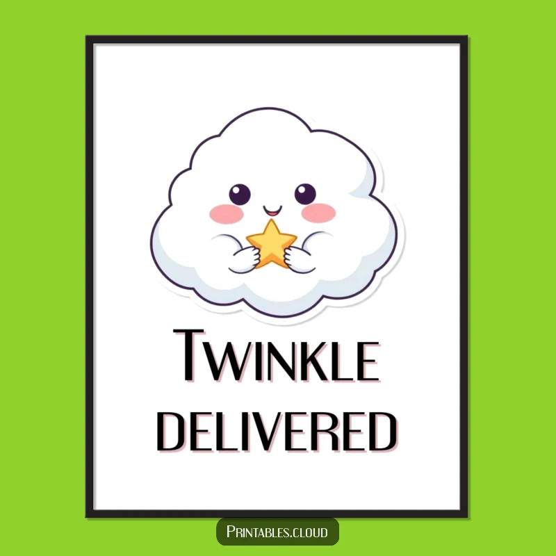 Funny Smiling Cloud Star Poster - Dreamy Wall Art for a Magical Room