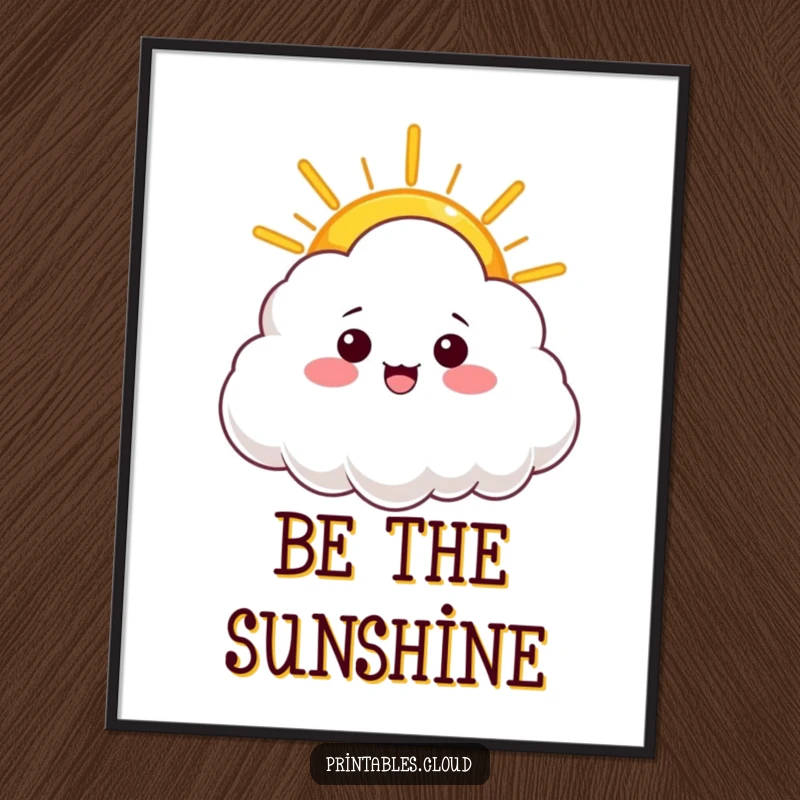Funny poster art of a cloud character offering a warm ray of sunshine, symbolizing hope, happiness, and cheerful positivity.