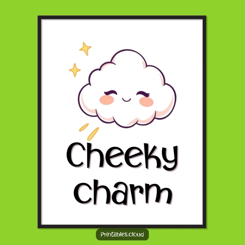 Funny Winking Cloud Poster: Cheeky Character, Glitter Art, Playful Decor Gift