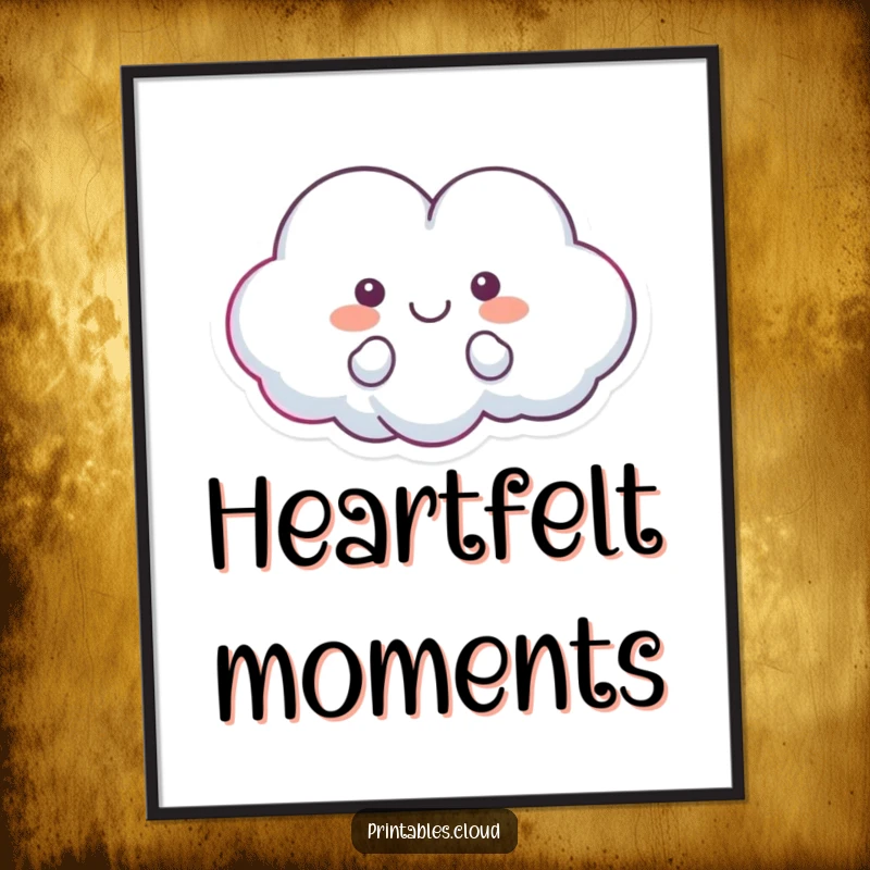 Funny poster art of a heart-shaped cloud character floating happily, radiating love and positive, cheerful energy.