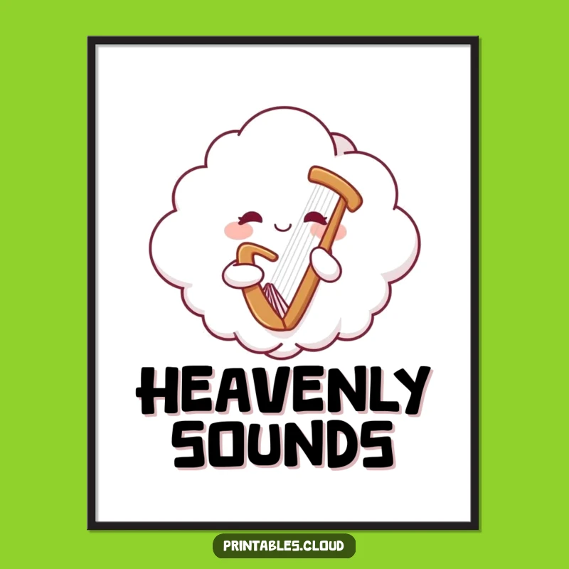 Funny Cloud Harp Poster: Cheerful Celestial Art for a Harmonious Space