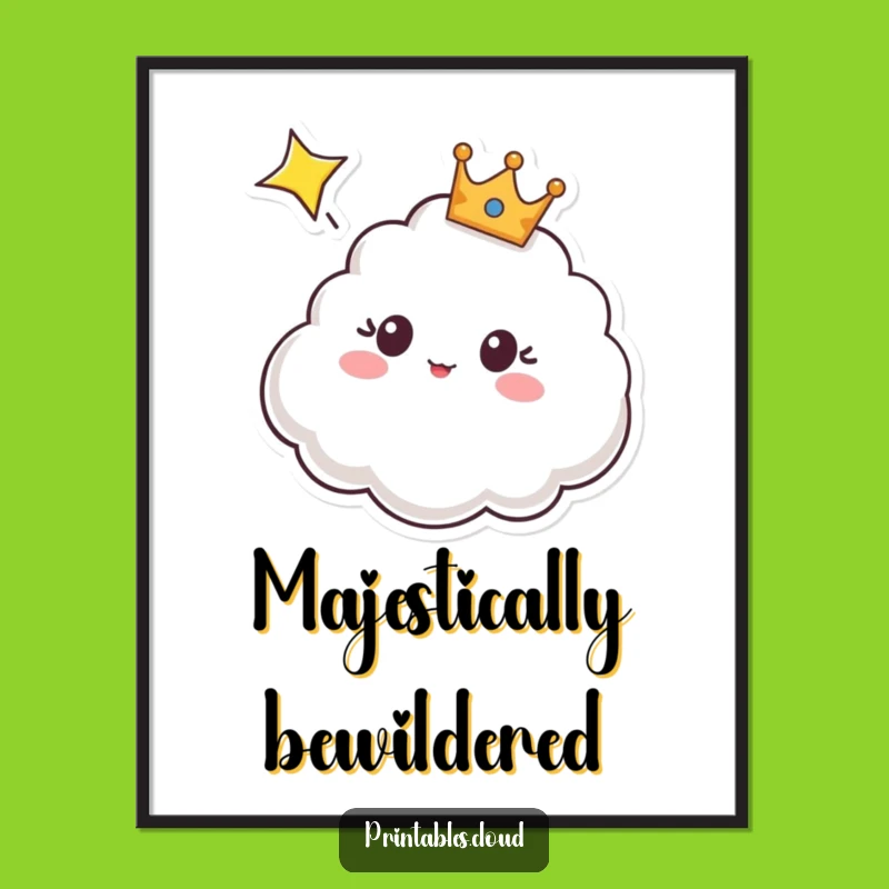 Funny Cloud Crown Poster: A Surprised Cloud's Reaction to a Shooting Star, Wall Art