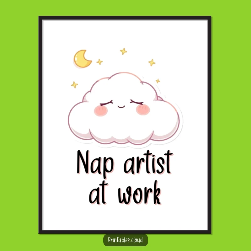 Funny Dreaming Cloud Poster - Snoozing Character Wall Art Gift