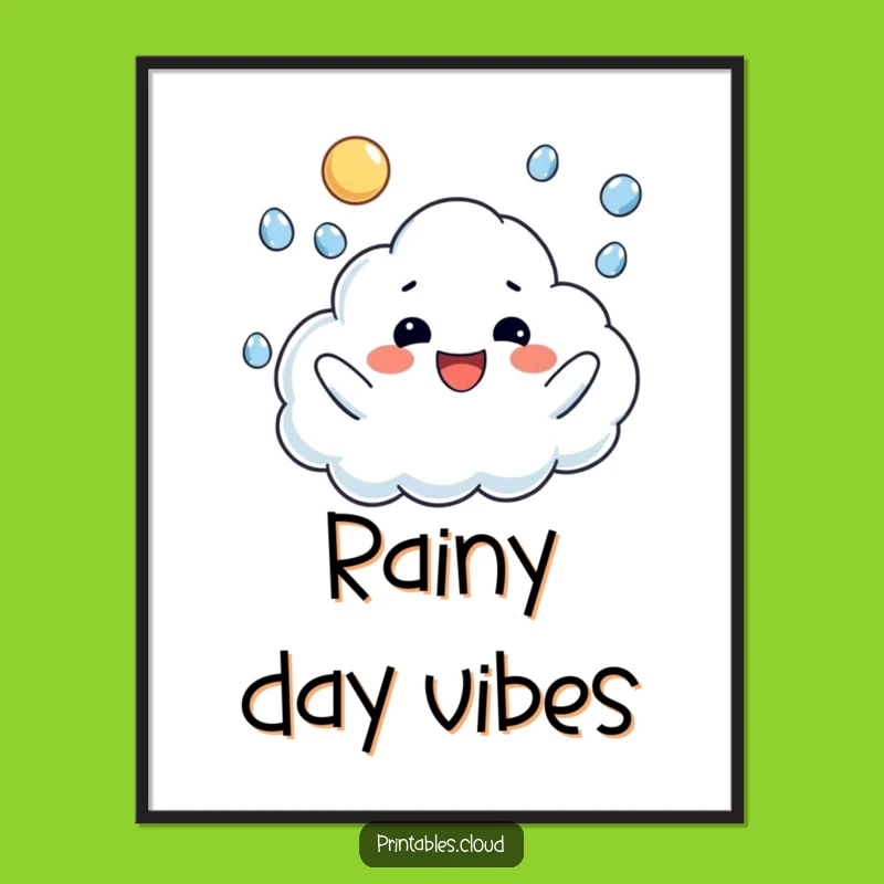 Funny Raindrop Juggling Cloud Poster: Decorate with Joyful Showers and Whimsical Art