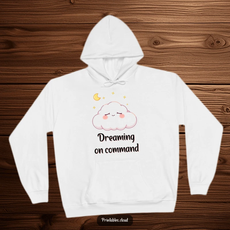Funny Hoodie: Comfortable and warm hoodie with a dreaming cloud character snoozing peacefully, perfect for relaxation and sweet dreams.