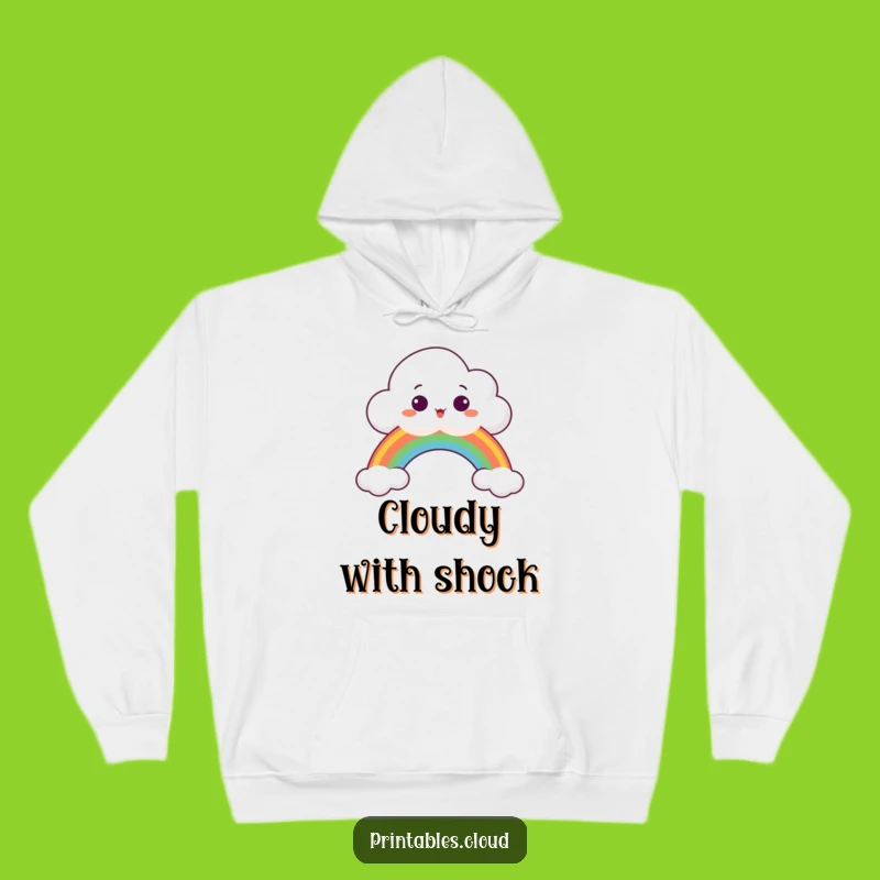 Funny Surprised Cloud Hoodie: Peeking Over Rainbow, Cozy Whimsical Humorous Gift
