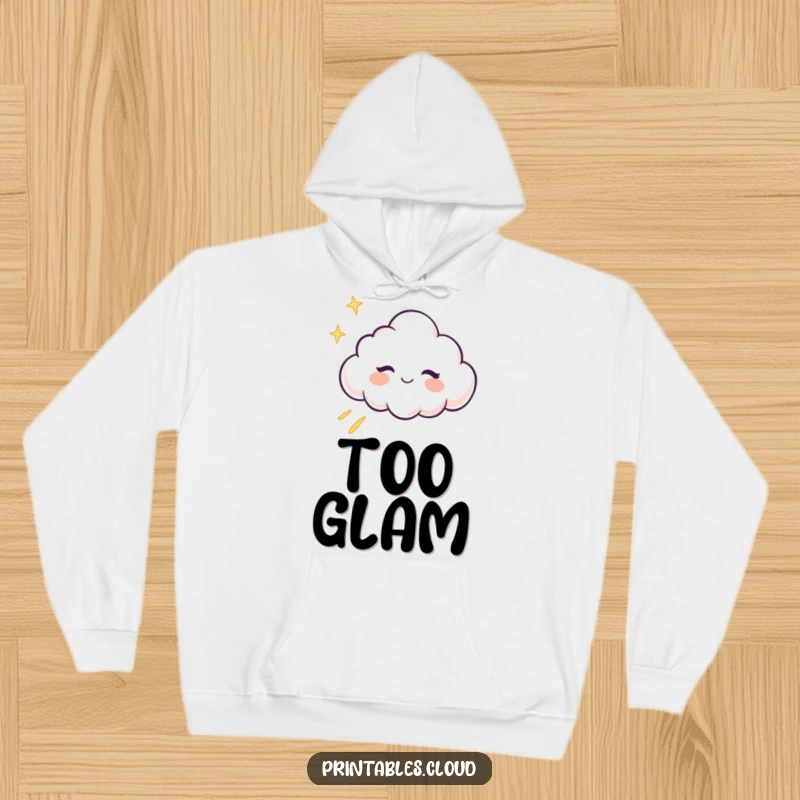 Funny Hoodie: A winking cloud character looks slyly, leaving a whimsical trail of glitter, a cozy and funny apparel choice.