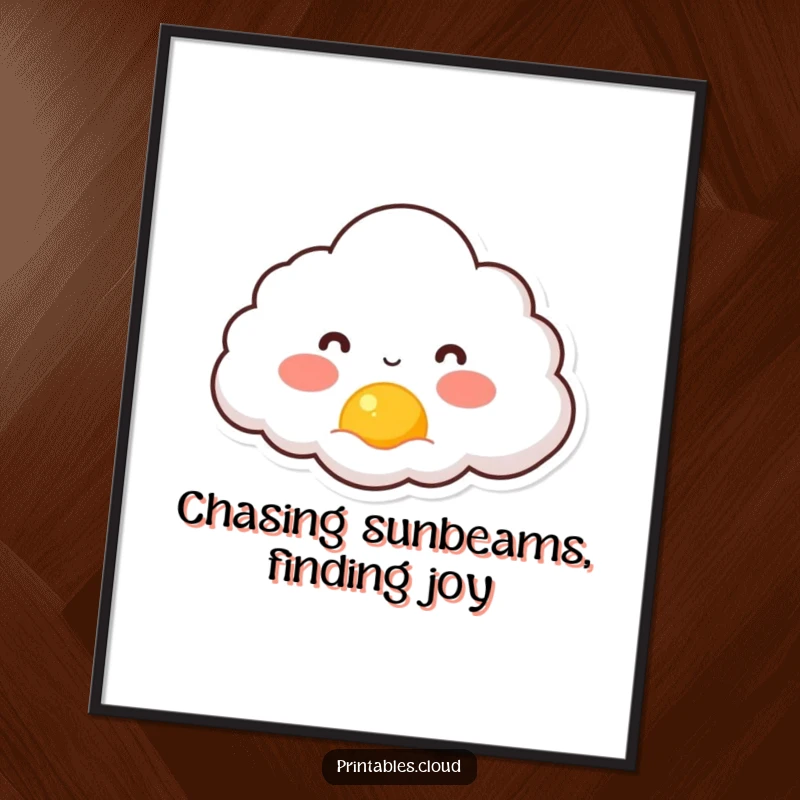 Funny Free Printable Wall Art: A cloud with rosy cheeks admiring the gentle ascent of a tiny sun.