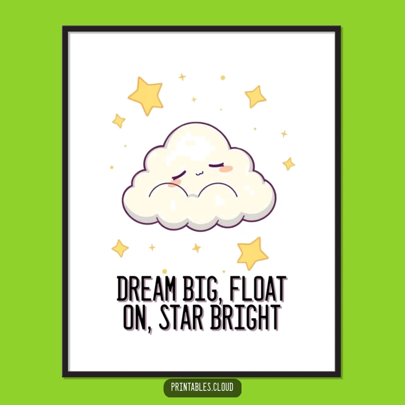 Free Printable Dreamy Wall Art: Sleepy Cloud Night Sky, Peaceful Decor Download