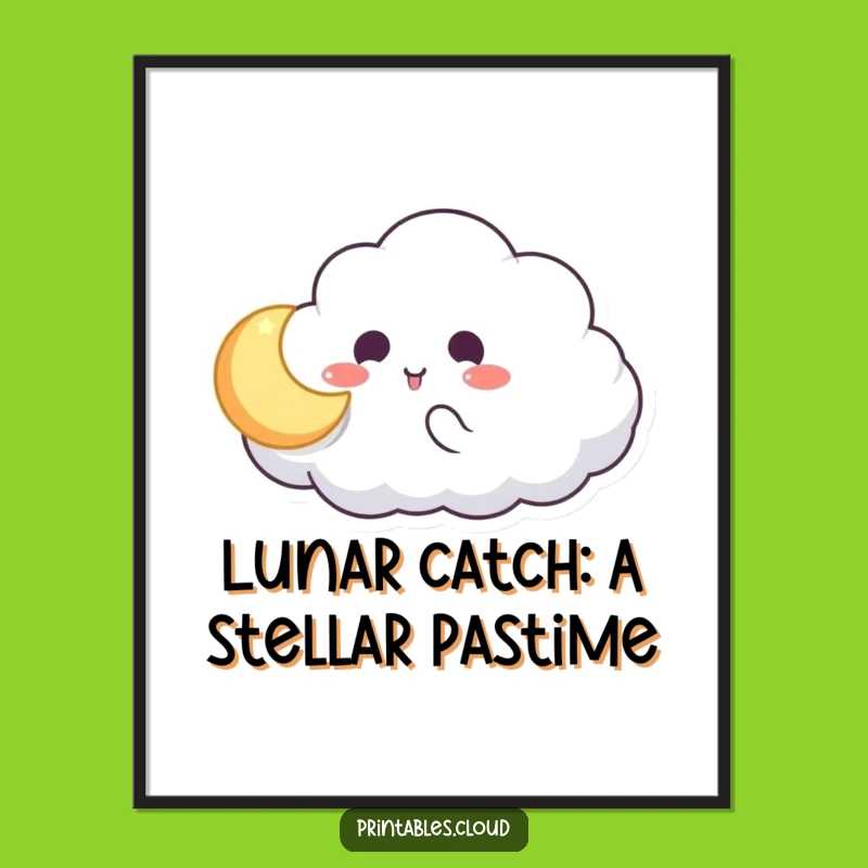 Free Printable Wall Art: Funny Cloud & Moon Catching Game Downloadable Decor