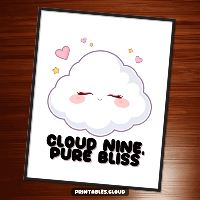 Funny Free Printable Wall Art: A soft cloud with closed eyes, peacefully dreaming of sugar plums, bringing whimsical charm to your decor.