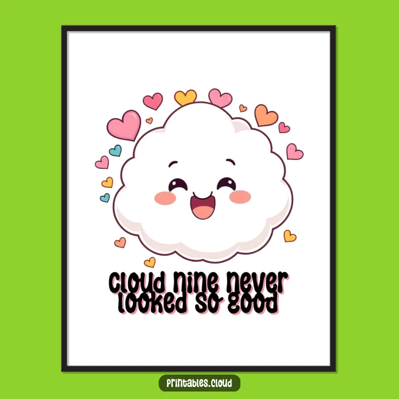 Funny Free Printable Wall Art: Cloud Raining Hearts, Humorous Downloadable Decor