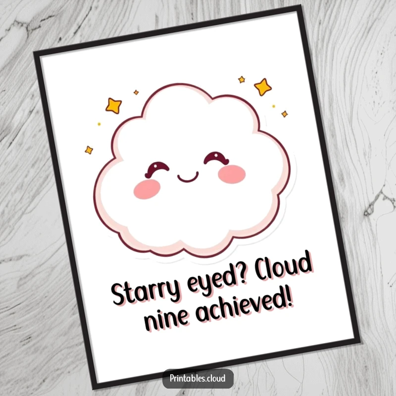 Funny Free Printable Wall Art: A happy cartoon cloud character joyfully giggling and sprinkling tiny, shiny stars.