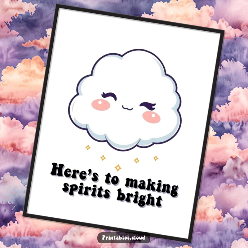 Funny Free Printable Wall Art: A cloud with a mischievous wink drops shimmering sparkles, adding whimsy.