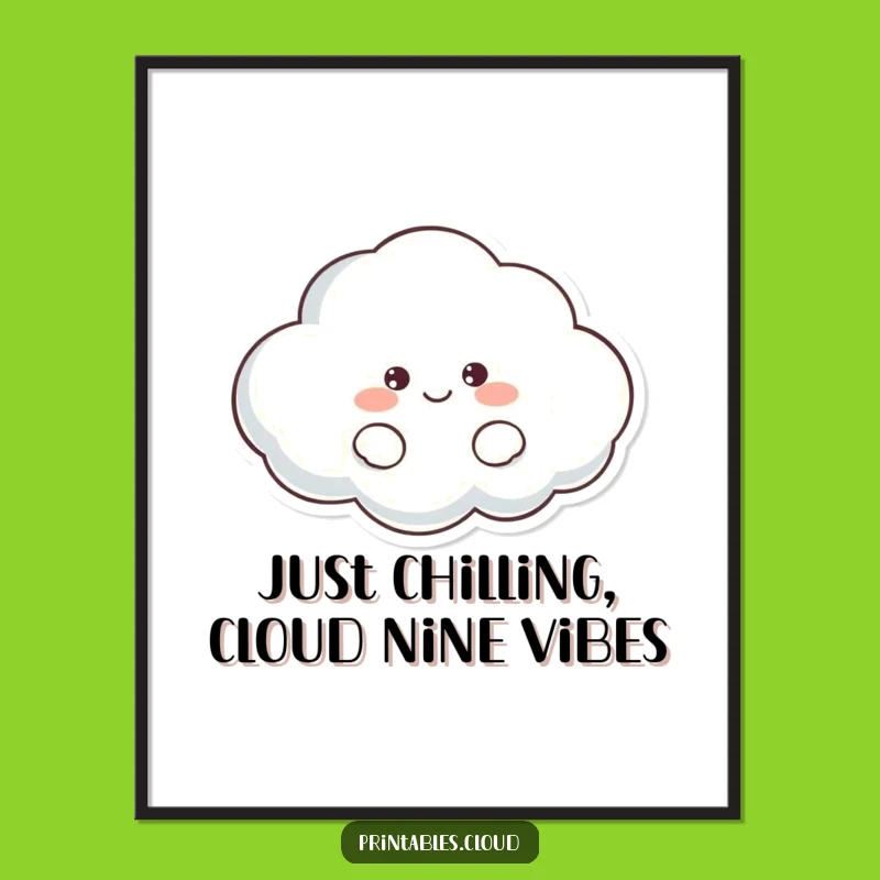 Free Printable Wall Art: Lazy Cloud Character, Funny Downloadable Home Decor