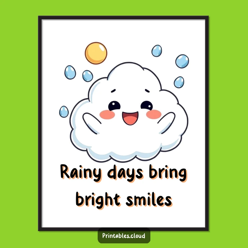 Funny Free Printable Wall Art: Raindrop Juggling Cloud, Whimsical Decor!