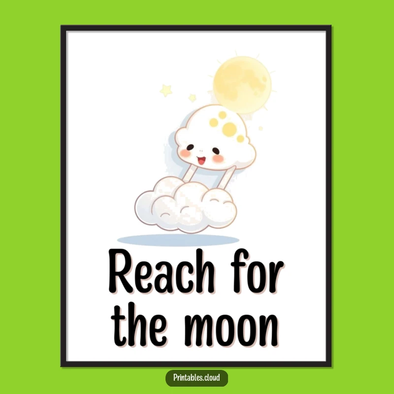 Free Printable Wall Art: Playful Moon-Bouncing Cloud Funny Downloadable Art