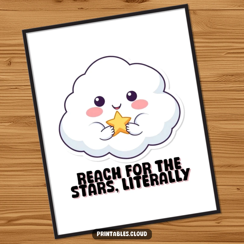 Funny Free Printable Wall Art: A smiling cloud character holds out a tiny, sparkling star, radiating gentle charm downloadable art.