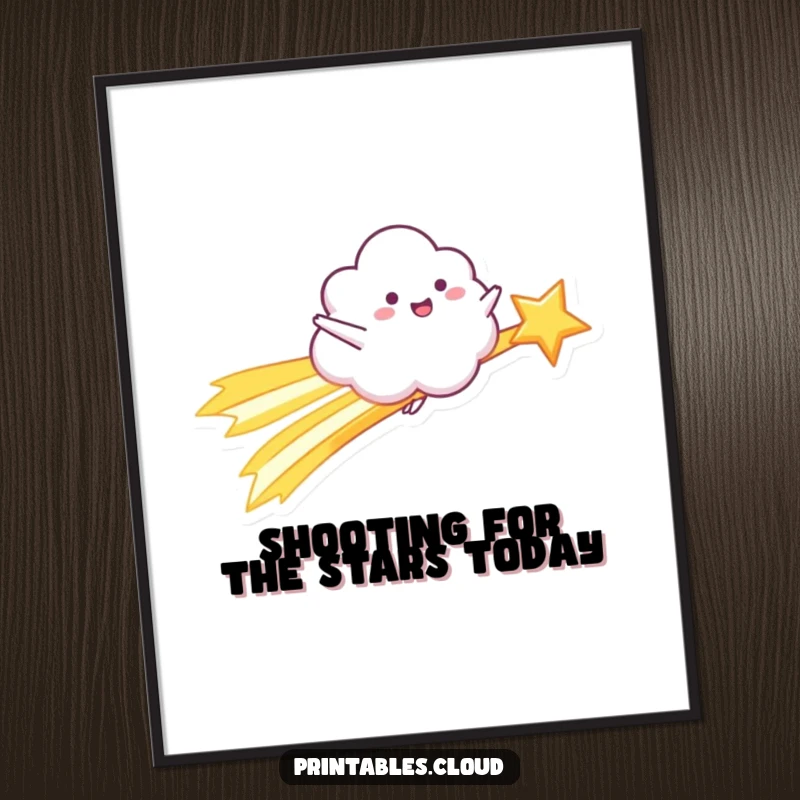 Funny Free Printable Wall Art: A happy cloud rides a shooting star with arms spread wide, full of joy.