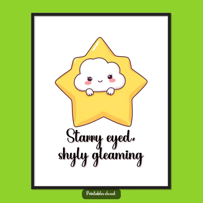 Funny Free Printable Wall Art: Shy Cloud Peeking, Cute Downloadable Decor