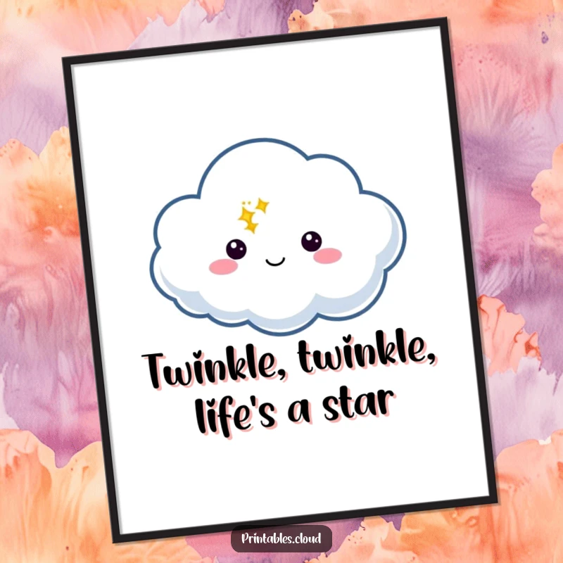 Funny Free Printable Wall Art: A cloud character with a speech bubble containing a bright twinkle, adding celestial charm.