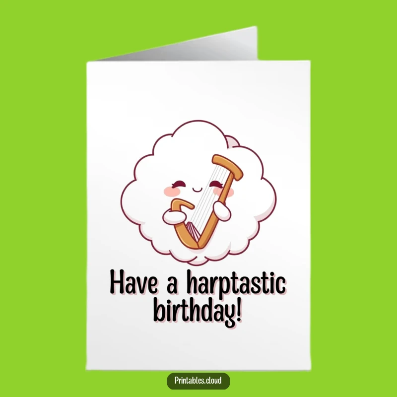 Free Printable Birthday Card: Harp Cloud Funny Downloadable Gift for Music Lovers