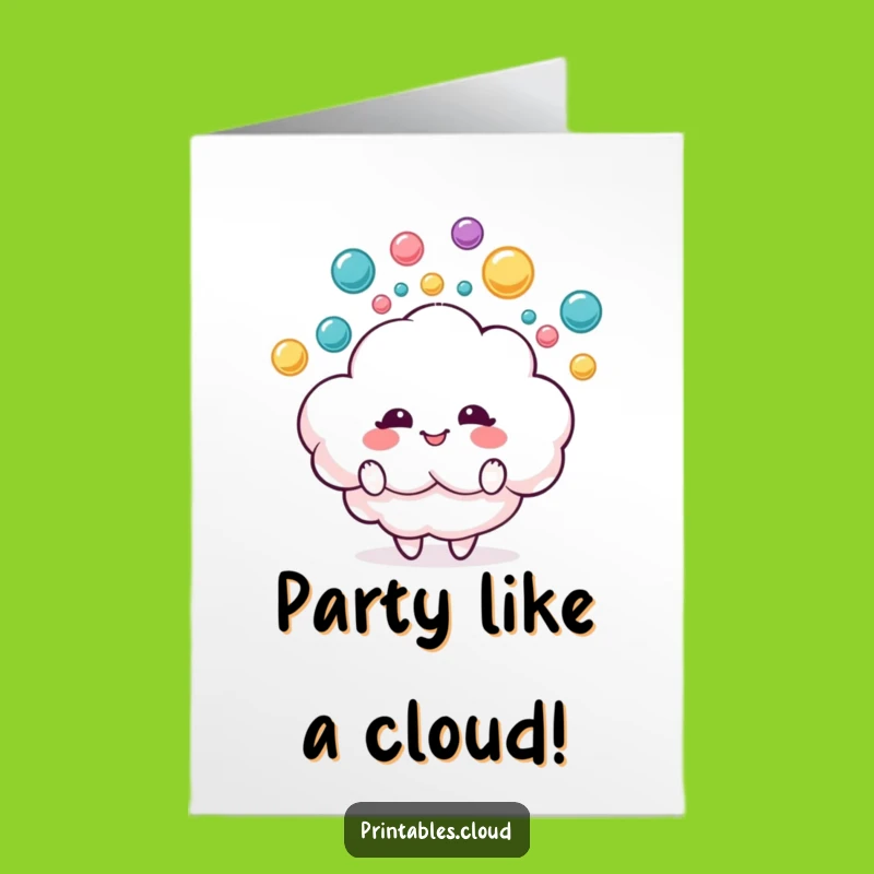 Free Printable Birthday Card: Juggling Cloud, Raindrops - Funny DIY Gift Downloadable