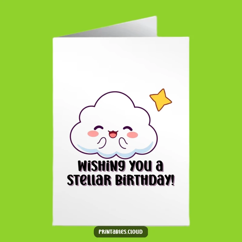 Free Printable Cloud Birthday Card: Cheerful Star Wink, Funny Gift