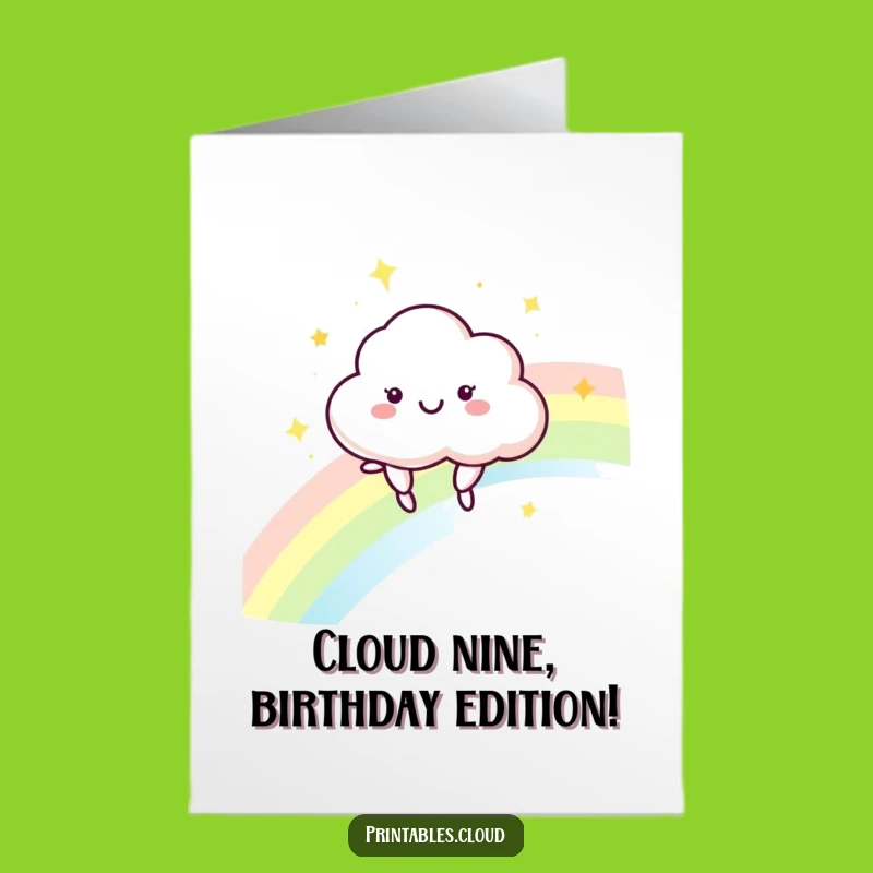 Free Printable Cloud Birthday Card: Rainbow Bounce Fun, Downloadable Gift