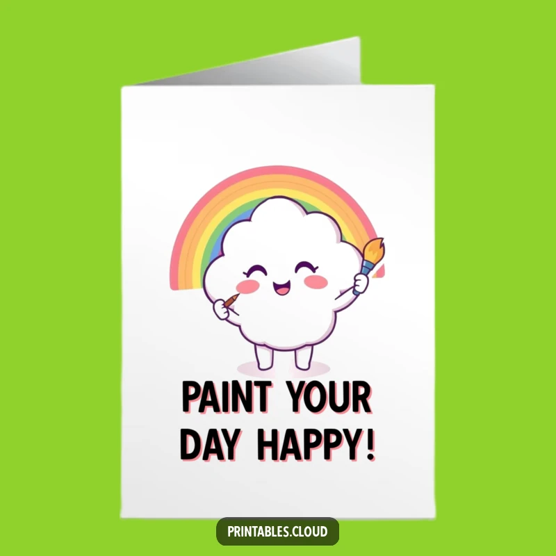 Free Printable Birthday Card: Happy Cloud Painting Rainbow Downloadable Gift