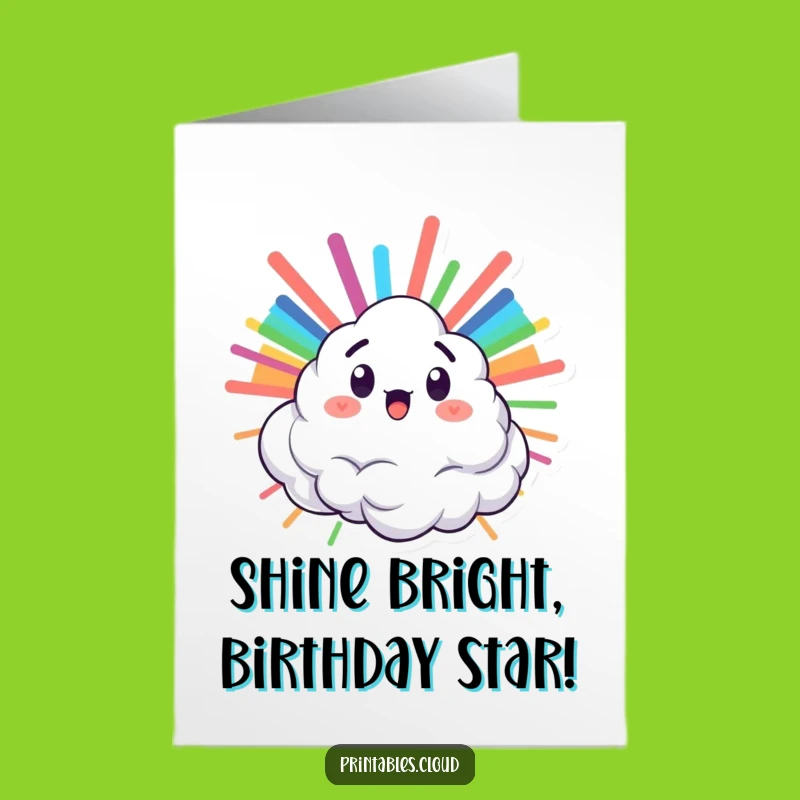 Free Printable Birthday Card: Rainbow Cloud Character - Happy & Colorful Downloadable Gift