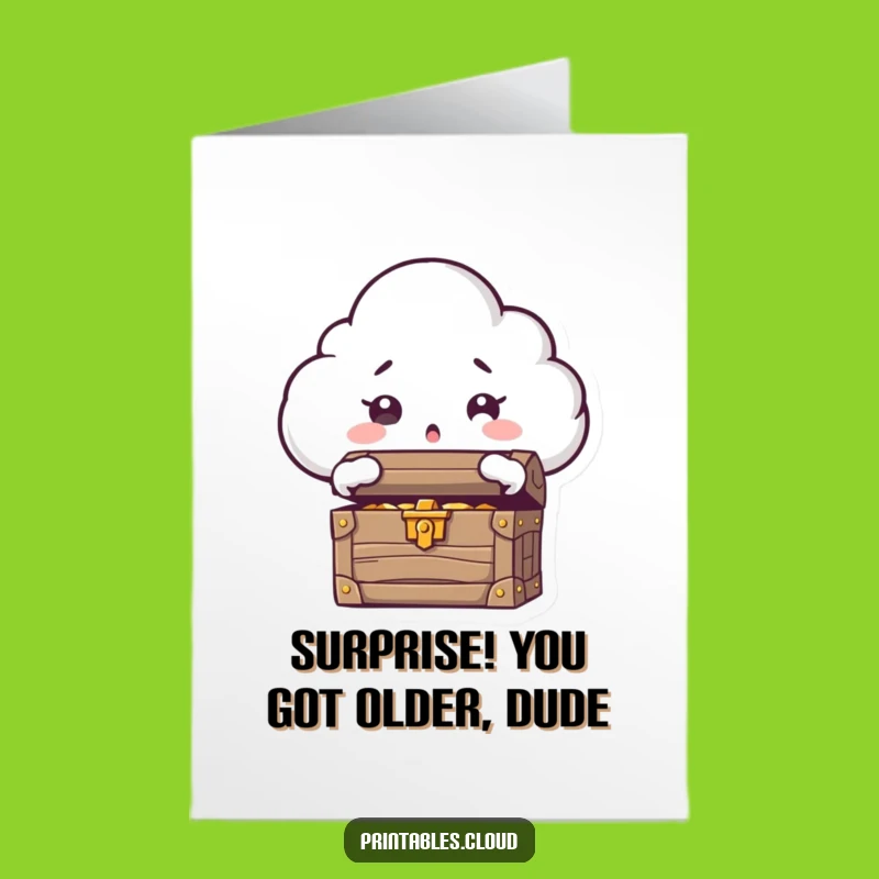 Free Printable Cloud Treasure Birthday Card: Surprised Reveal Fun Downloadable Greeting