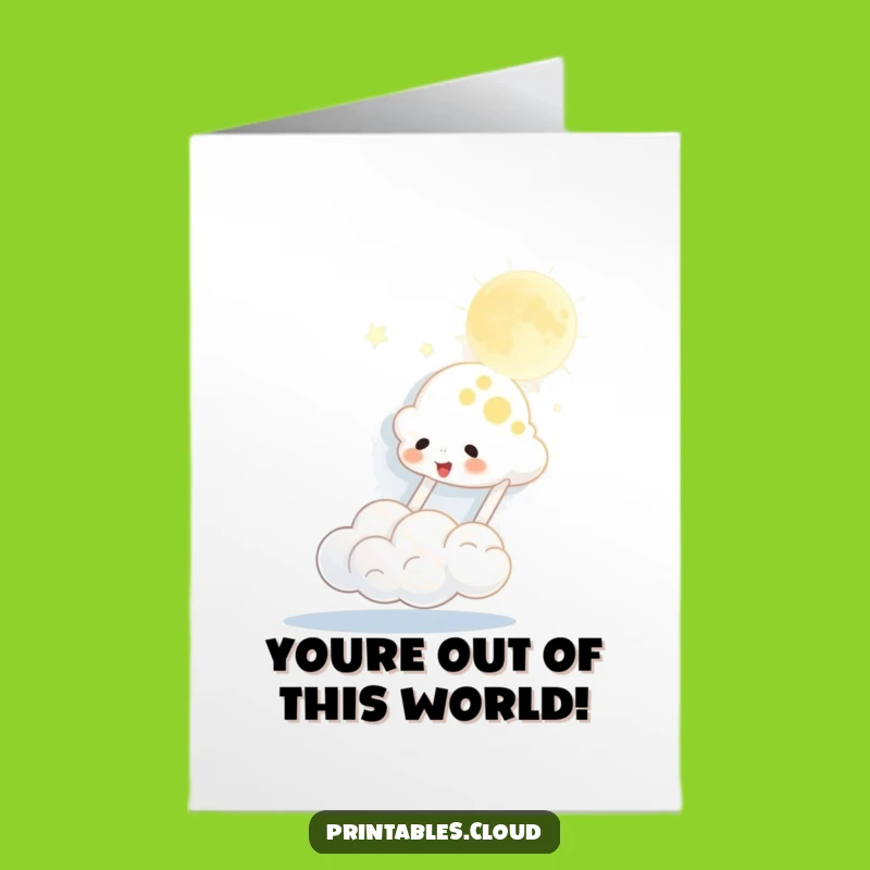 Free Printable Birthday Card: Bouncing Moon Cloud Funny Downloadable Gift for Kids