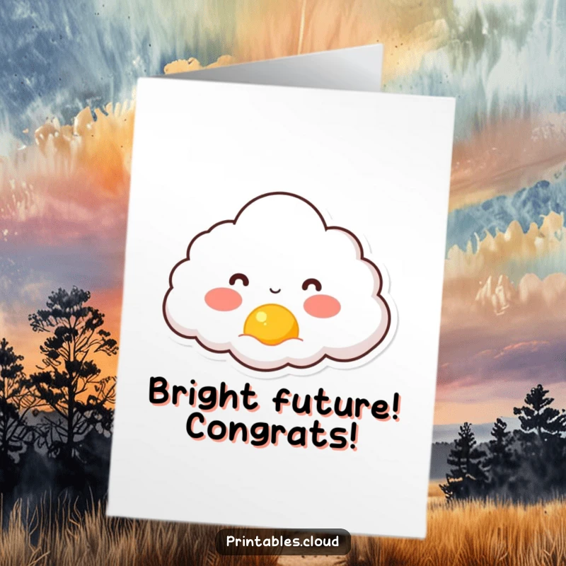 Funny Free Printable Congratulations Card: A rosy-cheeked cloud observing the gentle glow of a tiny sunrise.