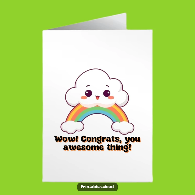 Free Printable Congrats Card: Surprised Cloud Rainbow Cheer, Downloadable Success