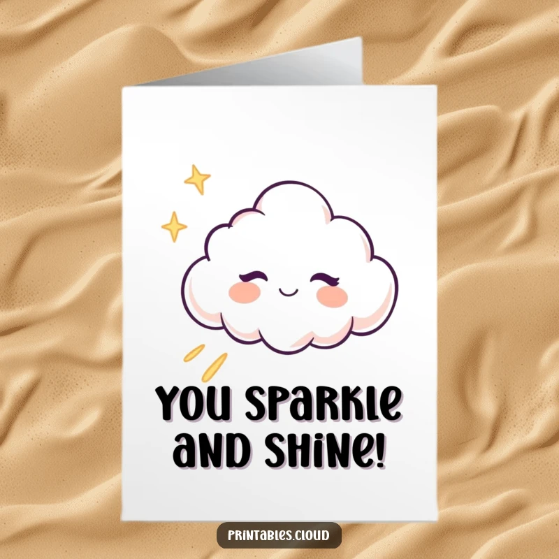 Funny Free Printable Congratulations Card: Winking cloud character winks, leaving a trail of glitter. A glamorous way to congratulate.