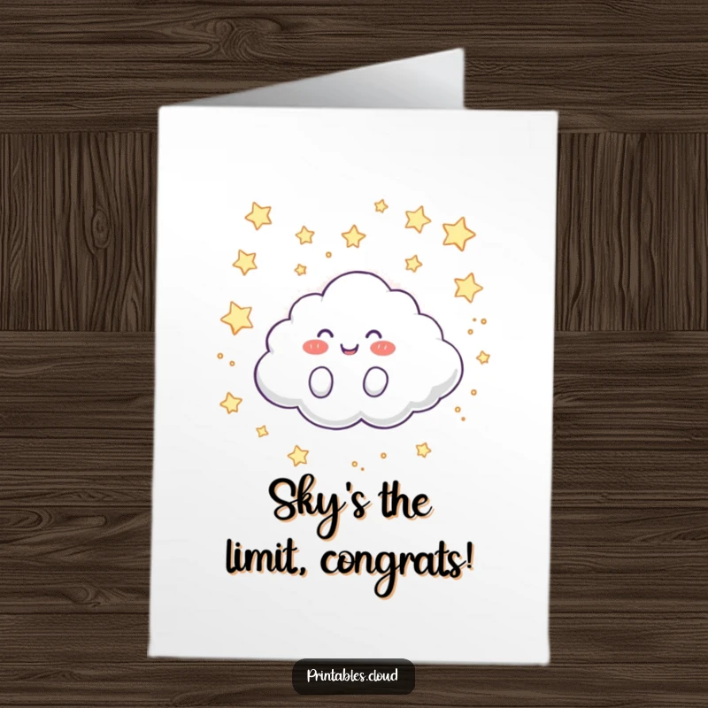 Funny Free Printable Congratulations Card: A giggling cloud character rolls across a starry sky, celebrating achievements with pure, unadulterated joy.