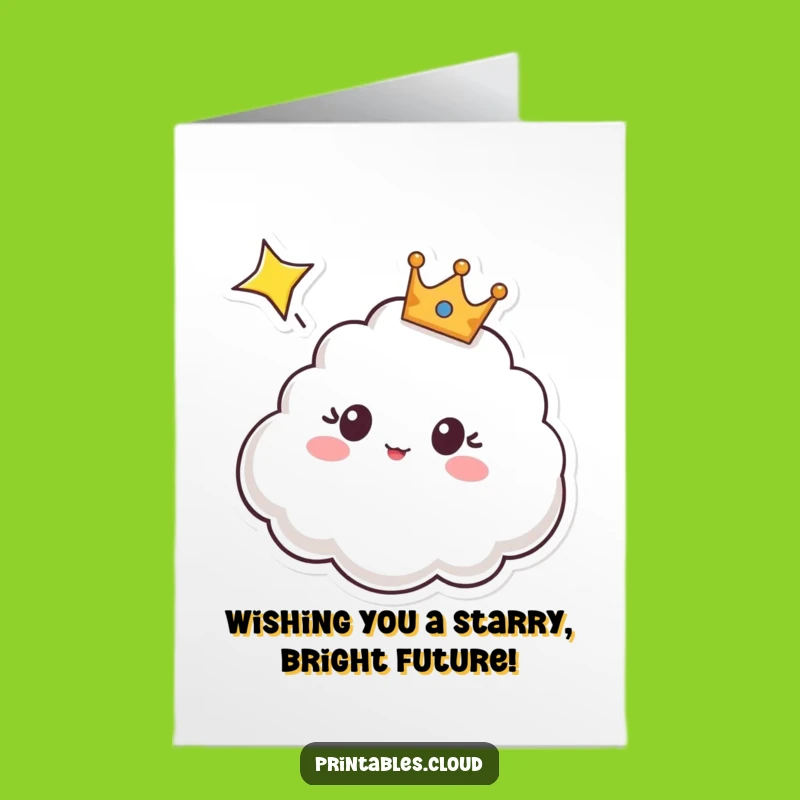 Free Printable Congrats Card: Surprised Crown Cloud Sees Lucky Star Funny Downloadable
