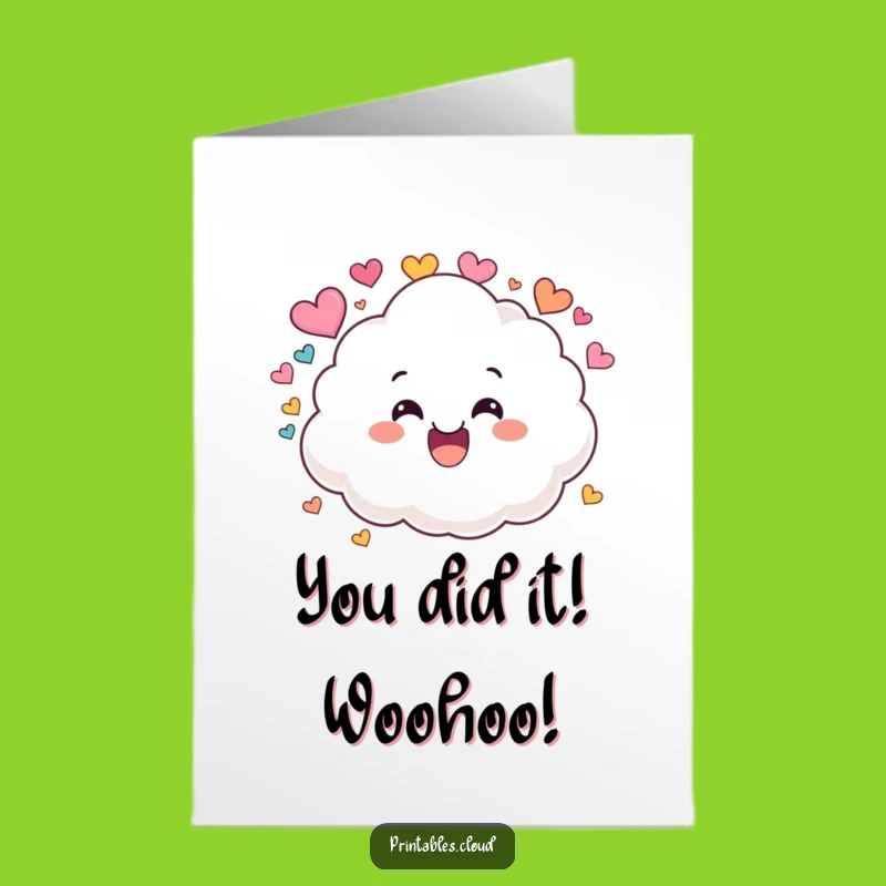 Free Printable Congrats Card: Cheerful Cloud Raining Hearts, DIY Downloadable Gift