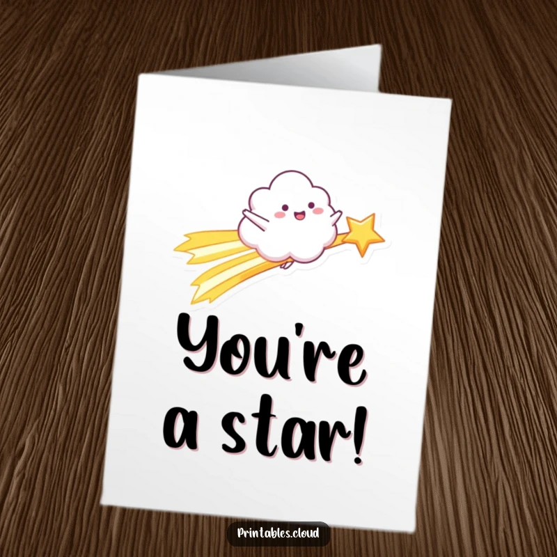 Funny Free Printable Congrats Card: A cloud zooms across the sky on a shooting star.
